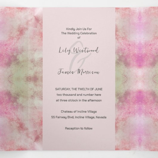 Whimsical Roze Bruiloft Drieluik Uitnodiging (Binnenkant midden)