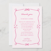 Whimsical Roze Bruiloft Receptie Tafel Dank u Bedankkaart (Voorkant)