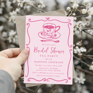 Whimsical Roze Bruiloft Thee Feestje in Vintage St Kaart