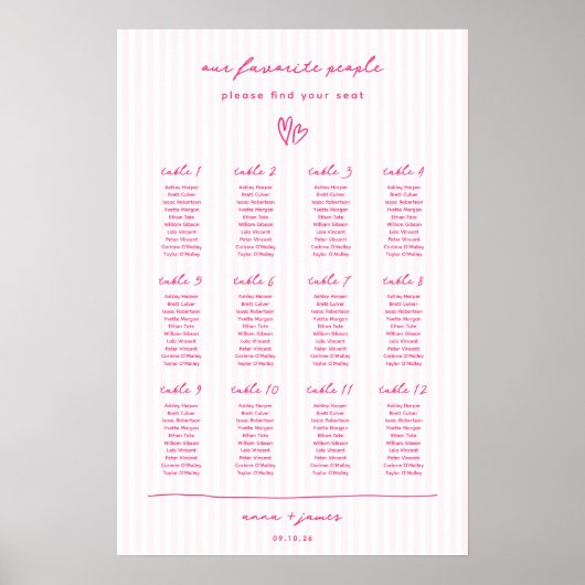 Whimsical roze bruiloft zitschema poster (Voorkant)