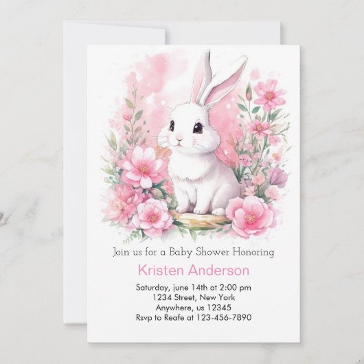 Whimsical Roze Bunny Woodland Meisje Baby shower Kaart (Voorkant)