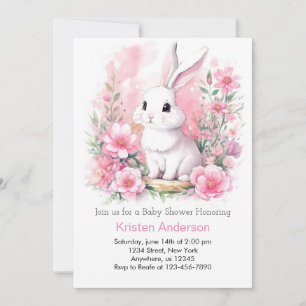 Whimsical Roze Bunny Woodland Meisje Baby shower Kaart