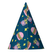 Whimsical Roze Burger en Fries Patroon Verjaardag Feesthoedjes (Achterkant)