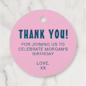 Whimsical Roze Burger Verjaardagsfeest Bedankjes Labels (Achterkant)