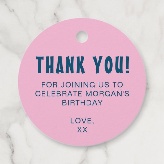 Whimsical Roze Burger Verjaardagsfeest Bedankjes Labels (Achterkant)