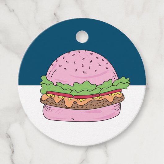 Whimsical Roze Burger Verjaardagsfeest Bedankjes Labels (Voorkant)