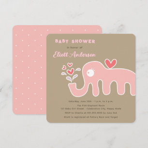 Whimsical Roze Cartoon Olifant Meisje Baby shower Kaart