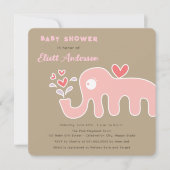 Whimsical Roze Cartoon Olifant Meisje Baby shower Kaart (Voorkant)