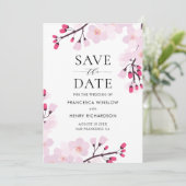 Whimsical Roze Cherry Blossom Botanisch Save The Date (Staand voorkant)