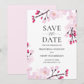 Whimsical Roze Cherry Blossom Botanisch Save The Date (Voorkant / Achterkant)