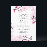 Whimsical Roze Cherry Blossom Botanisch Save The Date<br><div class="desc">Whimsical en elegant sparen de datumaankondiging met roze kersbloesems met moderne typografie. Ideaal voor lente- en tuinbruiloften. Pas deze kersenbloesem aan,  sla de datumaankondigingskaart op door je eigen gegevens toe te voegen.</div>