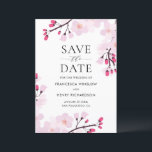 Whimsical Roze Cherry Blossom Botanisch Save The Date<br><div class="desc">Whimsical en elegant sparen de datumaankondiging met roze kersbloesems met moderne typografie. Ideaal voor lente- en tuinbruiloften. Pas deze kersenbloesem aan,  sla de datumaankondigingskaart op door je eigen gegevens toe te voegen.</div>