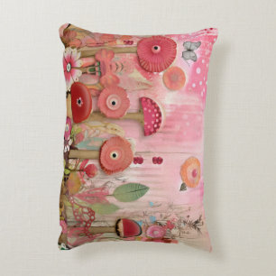 Whimsical Roze collage bloem scene Accent Kussen