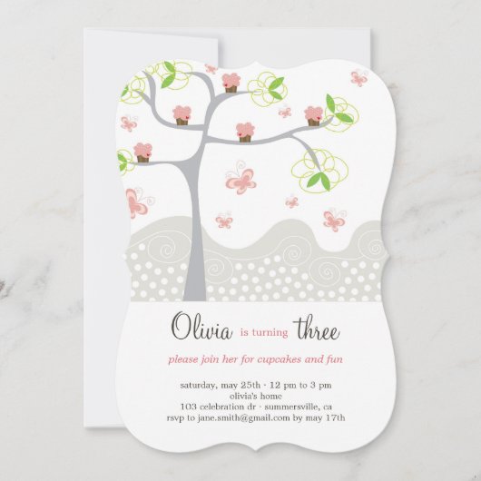 Whimsical roze cupcakes boom meisje verjaardag uit kaart (Voorkant)