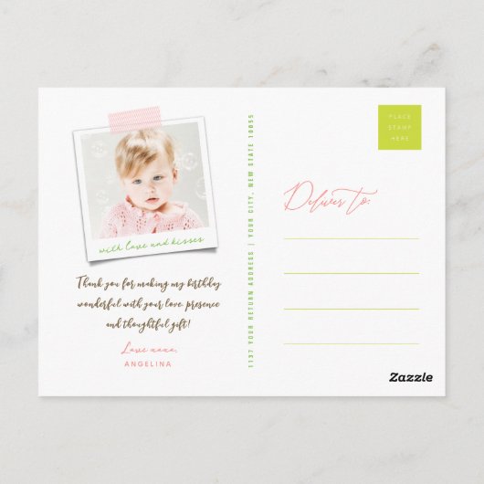 Whimsical roze cupcakes boom verjaardag dank u briefkaart (Achterkant)