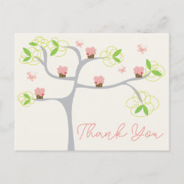 Whimsical roze cupcakes boom verjaardag dank u briefkaart