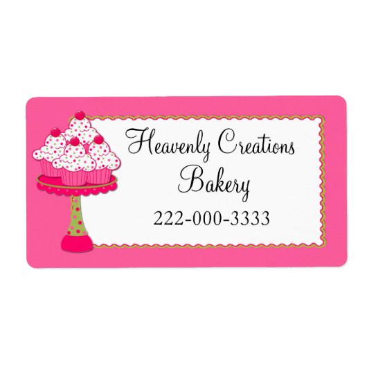 Whimsical Roze Cupcakes Custom Bakkerij Label (Voorkant)