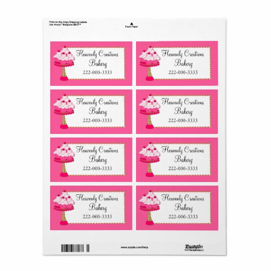 Whimsical Roze Cupcakes Custom Bakkerij Label (Full Sheet)