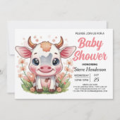 Whimsical Roze Digitale Koe Baby shower Kaart (Voorkant)