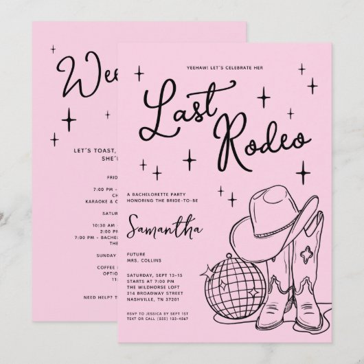 Whimsical Roze Disco Laatste Rodeo Bachelorette Fe Kaart (Voorkant / Achterkant)