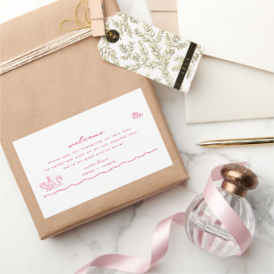 Whimsical roze doedel bruiloft welkomsttas rechthoekige sticker