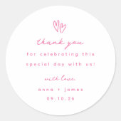 Whimsical roze doedel hart bruiloft gunst ronde sticker (Voorkant)