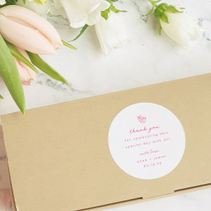 Whimsical roze doedel hart bruiloft gunst ronde sticker