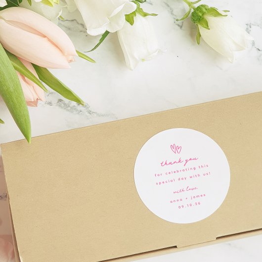 Whimsical roze doedel hart bruiloft gunst ronde sticker