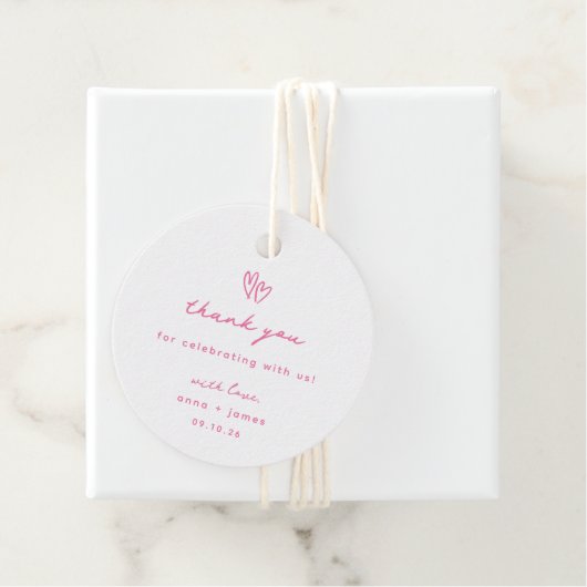 Whimsical Roze Doodle Hart Bruiloft Bedankjes Labels (In situ)