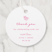 Whimsical Roze Doodle Hart Bruiloft Bedankjes Labels (Voorkant)