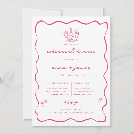 Whimsical Roze Doodle repetitie diner Aankondiging (Voorkant)