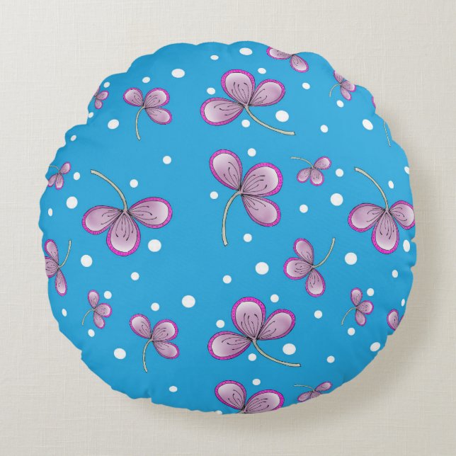 Whimsical Roze Drie-Petal Ronde Sierkussen Rond Kussen (Voorkant)