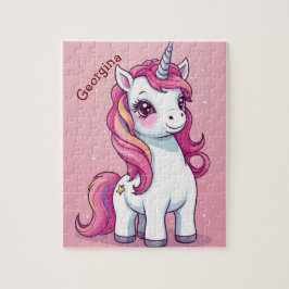 Whimsical Roze Eenhoorn Gepersonaliseerde Kinderen Legpuzzel