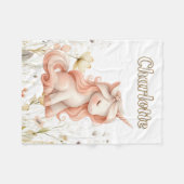 Whimsical roze eenhoorn wilde bloem fleece deken (Voorkant (Horizontaal))