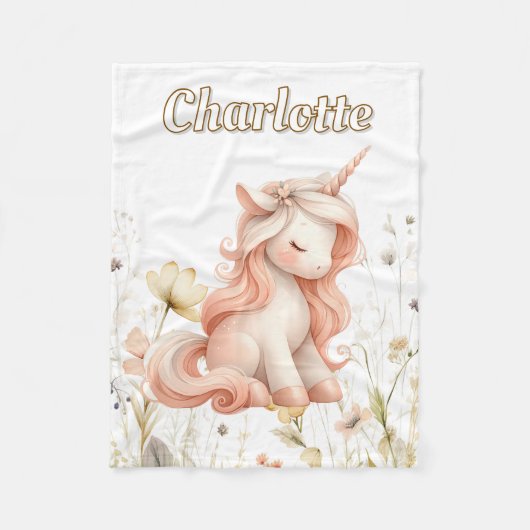 Whimsical roze eenhoorn wilde bloem fleece deken (Voorkant)