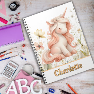Whimsical roze eenhoorn wilde bloem notitieboek