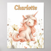 Whimsical roze eenhoorn wilde bloem poster (Voorkant)