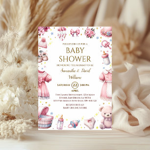 Whimsical Roze Elegant Baby shower Bloemen Meisje Kaart