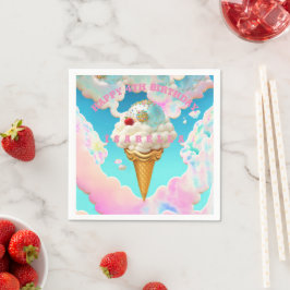 Whimsical Roze en Blauw Ice Cream Party Verjaardag Servet