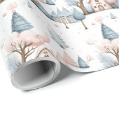 Whimsical Roze en Blauw Kerstdorp Gift Cadeaupapier (Rol Hoek)