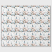Whimsical Roze en Blauw Kerstdorp Gift Cadeaupapier (Vlak)