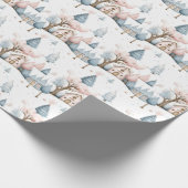 Whimsical Roze en Blauw Kerstdorp Gift Cadeaupapier (Hoek)