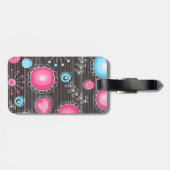 Whimsical roze en blauwe harten en bloemen bagagelabel (Achterkant horizontaal)