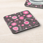 Whimsical roze en blauwe harten en bloemen bier onderzetter (Linkerzijde)