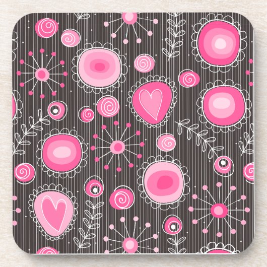 Whimsical roze en blauwe harten en bloemen bier onderzetter (Voorkant)