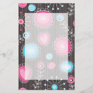 Whimsical roze en blauwe harten en bloemen briefpapier