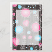 Whimsical roze en blauwe harten en bloemen briefpapier (Voorkant / Achterkant)