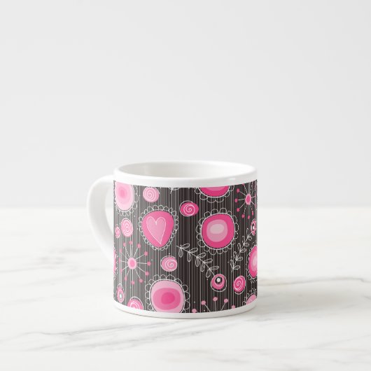 Whimsical roze en blauwe harten en bloemen espresso kop (Links)