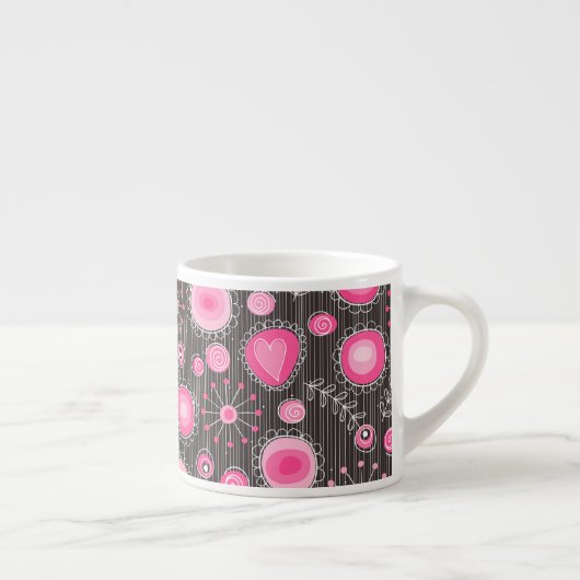 Whimsical roze en blauwe harten en bloemen espresso kop (Rechts)