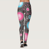 Whimsical roze en blauwe harten en bloemen leggings (Achterkant)